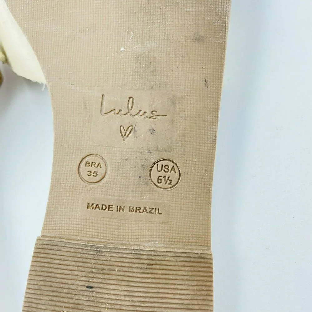 Lulus Saxon Ivory Cream Vegan Leather Slide Sandals Size 6.5
